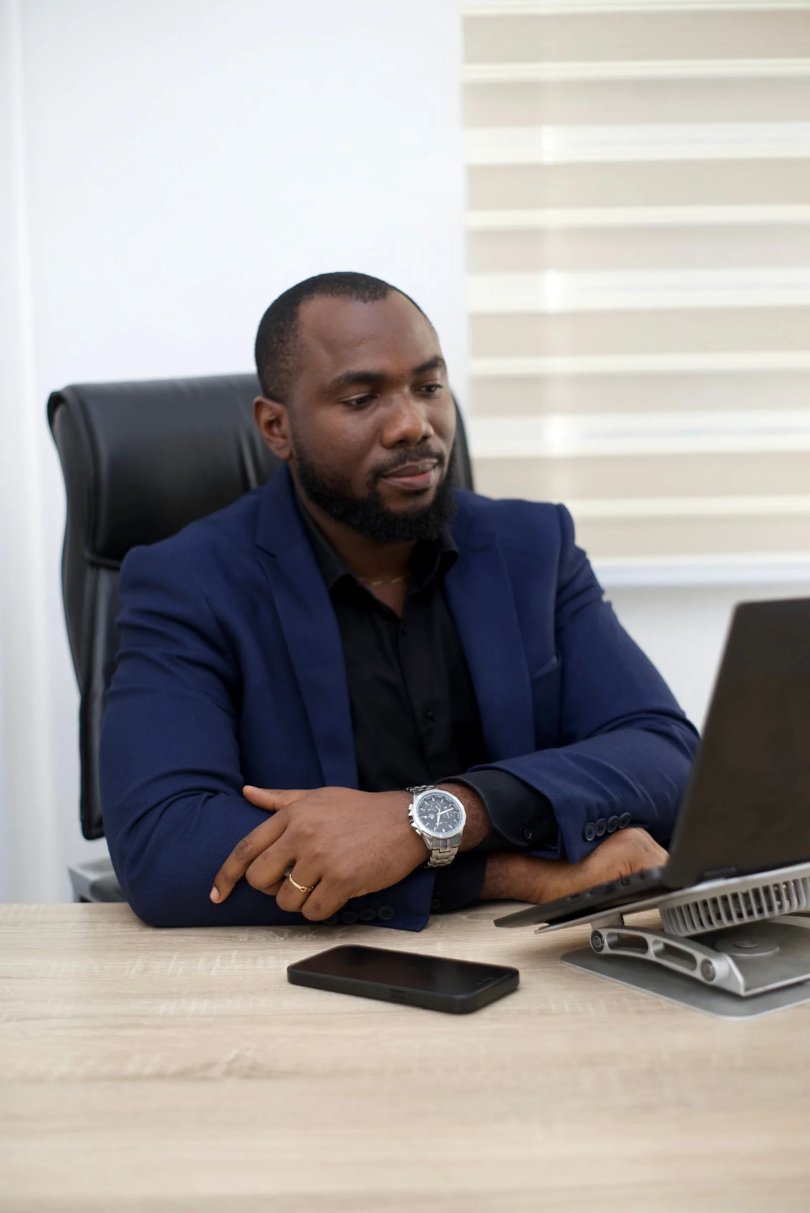 Futuristic African smart office displaying AI-powered business analytics
